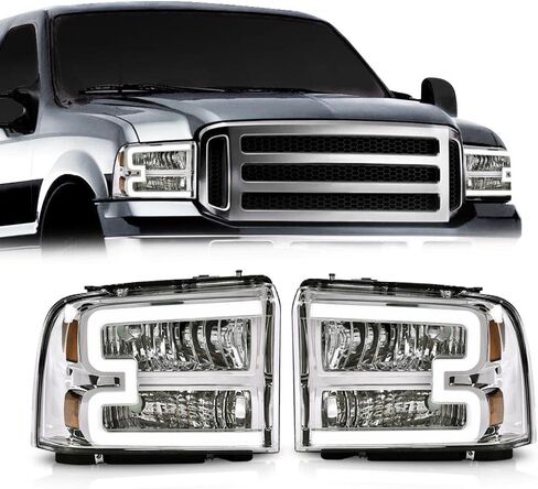 مجموعة المصابيح الأمامية PIT66 متوافقة مع 2005-2007 Ford F250 F350 F450 F550 Super Duty/ 2005 ، (لا تتناسب مع نموذج المصباح الأمامي المختوم) in Kuwait