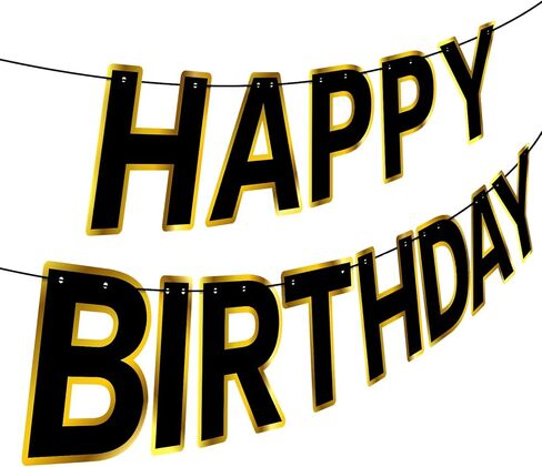 Navy Blue Happy Birthday Banner Sign, Golden Border Happy Birthday Bunting Banner Flag Garland for Kids Boys Baby Birthday Party Decorations Supplies in Kuwait