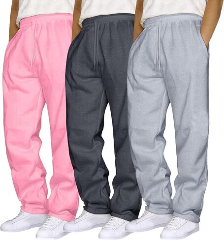 JiXiang Mens Sweatpants Casual Lounge Pants 3 Pack Sweatpants Loose Elastic Waist Drawstring Jogger Sport Baggy Sweat Pants in Saudi Arabia