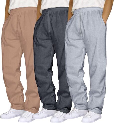 JiXiang Mens Sweatpants Casual Lounge Pants 3 Pack Sweatpants Loose Elastic Waist Drawstring Jogger Sport Baggy Sweat Pants in Saudi Arabia