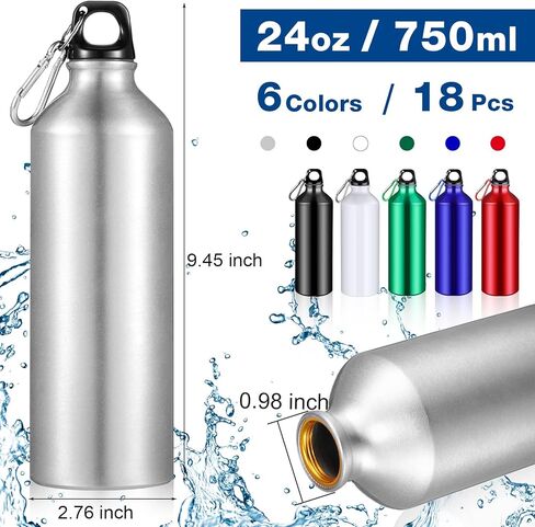 18 Pieces Aluminum Water Bottles Bulk 20 oz Reusable Lightweight Sport Multipack Leak Proof Easy Carry Travel Bottle with Twist Cap for Gym Hiking Camping Running Bike Outdoor, 6 Colors in Kuwait