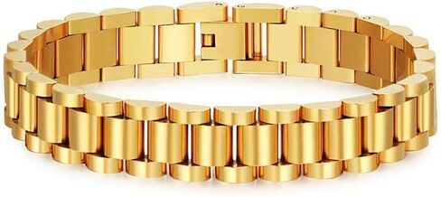 18K gold neutral style 10mm strap chain bracelet, suitable for both men and women to wear in daily wear, showcasing unique style in Saudi Arabia
