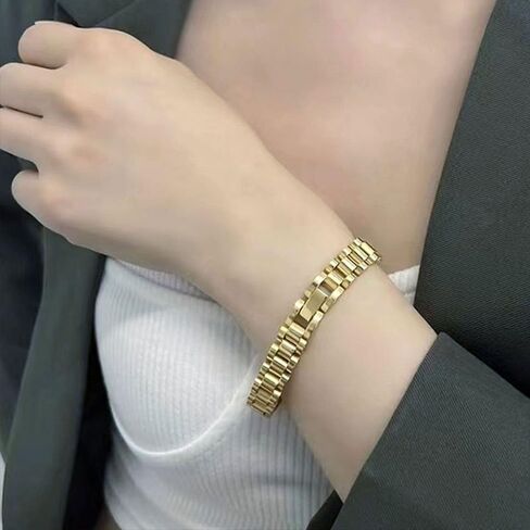 18K gold neutral style 10mm strap chain bracelet, suitable for both men and women to wear in daily wear, showcasing unique style in Saudi Arabia