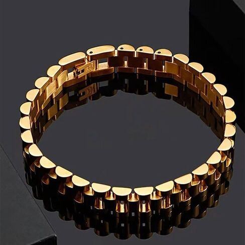 18K gold neutral style 10mm strap chain bracelet, suitable for both men and women to wear in daily wear, showcasing unique style in Saudi Arabia