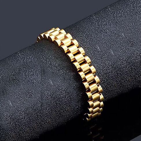 18K gold neutral style 10mm strap chain bracelet, suitable for both men and women to wear in daily wear, showcasing unique style in Saudi Arabia
