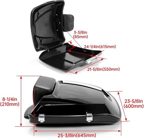 Hecasa Razor Trunk W/مسند الظهر المسطح متوافق مع 1997-2024 Harley Davidson Touring Road King ، Road Electra Street Glide ، CVO ، Thul Classic CVO Motorcycle Trunk W/قاعدة صفيحة معدنية in Saudi Arabia