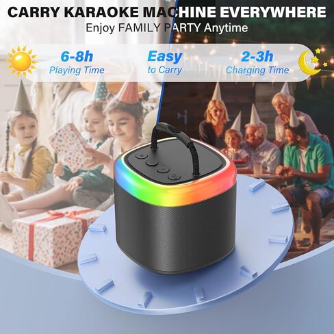 JYX Mini Karaoke Machine for Kids, Portable Bluetooth Karaoke Speaker Unpowered Cabinets with 2 Wireless Microphones and Party Lights for Adults, Birthday Gifts for Girls Boys Family Home Party(Beige) in Kuwait