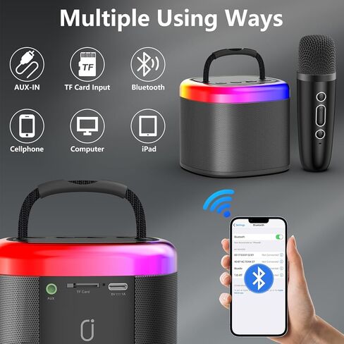 JYX Mini Karaoke Machine for Kids, Portable Bluetooth Karaoke Speaker Unpowered Cabinets with 2 Wireless Microphones and Party Lights for Adults, Birthday Gifts for Girls Boys Family Home Party(Beige) in Kuwait