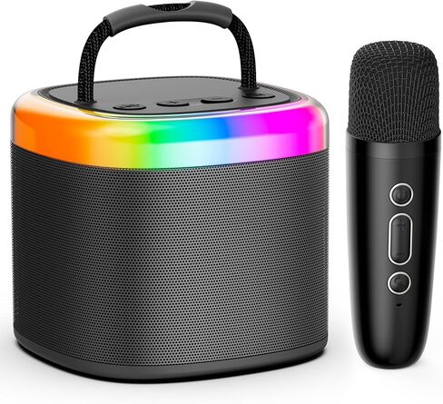 JYX Mini Karaoke Machine for Kids, Portable Bluetooth Karaoke Speaker Unpowered Cabinets with 2 Wireless Microphones and Party Lights for Adults, Birthday Gifts for Girls Boys Family Home Party(Beige) in Kuwait