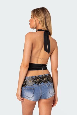 UAURORAO Women Cowl Neck Halter Tops Sexy Draped Front Low Cut Backless Tank Top Ruched Open Back Going Out Crop Tops in Saudi Arabia