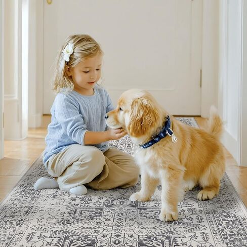 Retro 5x7 Area Rug - Vintage Washable Rug for Living Room with Non-Slip Low-Pile Traditional Medallion Rugs with Stain Resistant Foldable Accent Distressed Rug Indoor Thin Rug in Saudi Arabia