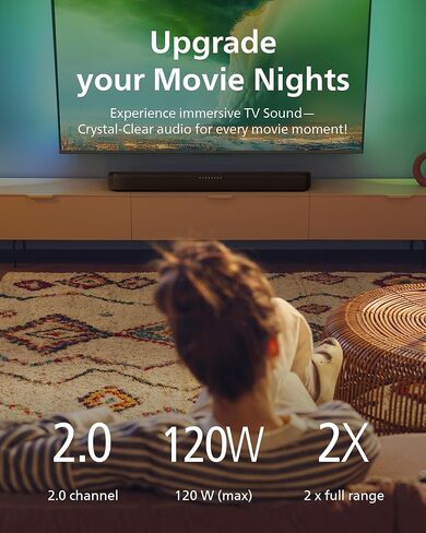 مكبر صوت فيليبس 2.0 مع HDMI ARC وبلوتوث 5.4 - دولبي ديجيتال بلس، DTS Virtual:X، Roku TV Ready، 120 واط، موديل B5109 in Saudi Arabia