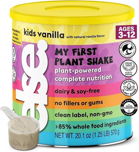 مسحوق مخفوق البروتين للأطفال ذو الأصل النباتي من شركة Else Nutrition للأعمار من 2 إلى 12 عامًا. مخفوق التغذية الكاملة من فيرست كيدز خالي من الألبان مع البروتين النباتي و25 فيتامين ومعادن، الفانيليا، عبوة واحدة in Kuwait