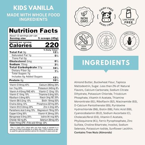 مسحوق مخفوق البروتين للأطفال ذو الأصل النباتي من شركة Else Nutrition للأعمار من 2 إلى 12 عامًا. مخفوق التغذية الكاملة من فيرست كيدز خالي من الألبان مع البروتين النباتي و25 فيتامين ومعادن، الفانيليا، عبوة واحدة in Kuwait