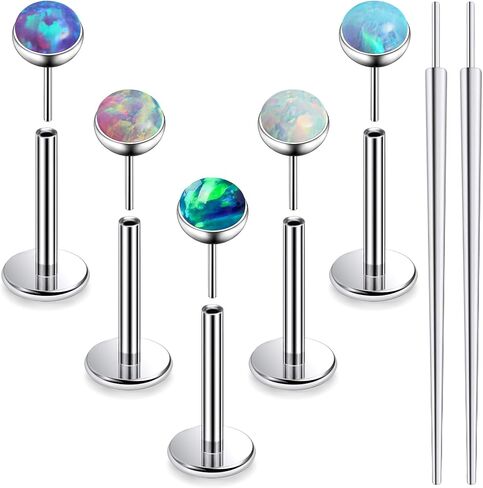 Ruifan Titanium Flat Back Lip Rings Pushless Push in arics Studs Rings Note Rings 20g 18G 16G Mix Mix Mix Colors Opal Tragus Cartilage Rook Helix Conch Labret Medusa Percing Jewelry for Women Men Men in Saudi Arabia