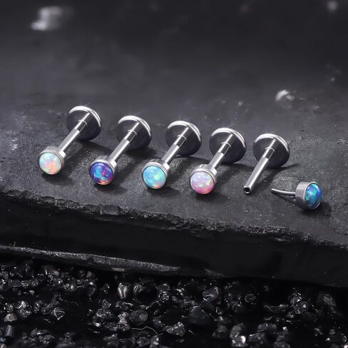 Ruifan Titanium Flat Back Lip Rings Pushless Push in arics Studs Rings Note Rings 20g 18G 16G Mix Mix Mix Colors Opal Tragus Cartilage Rook Helix Conch Labret Medusa Percing Jewelry for Women Men Men in Saudi Arabia