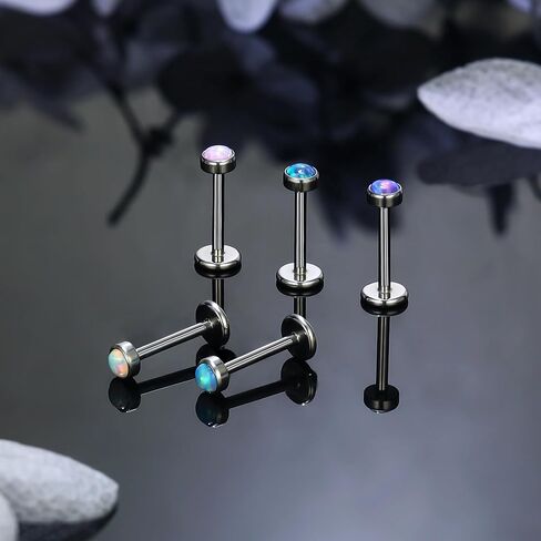 Ruifan Titanium Flat Back Lip Rings Pushless Push in arics Studs Rings Note Rings 20g 18G 16G Mix Mix Mix Colors Opal Tragus Cartilage Rook Helix Conch Labret Medusa Percing Jewelry for Women Men Men in Saudi Arabia
