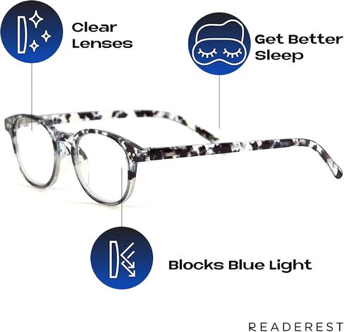 Readerest Blue Light Blocking Reading Glasses (Light Blue, 2.00 Magnification) - Computer Eyeglasses With Thin Reflective Lens, Antiglare, Eye Strain, UV Protection, Stylish For Men And Women in Saudi Arabia