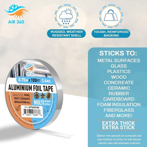 Heavy Duty 0,75" x100 ft Aluminum Foil Tape for HVAC and Pipe Repair - 0.75 Inch Heat Resistant Duct Tape for Air Conditioner Sealing, Waterproof, High Temp Insulation, and Ventilation Ducts in Saudi Arabia