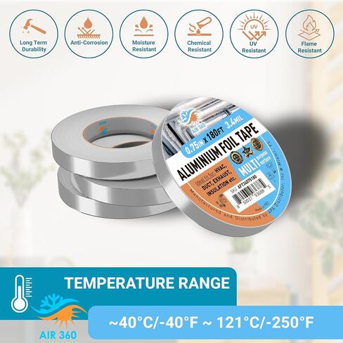 Heavy Duty 0,75" x100 ft Aluminum Foil Tape for HVAC and Pipe Repair - 0.75 Inch Heat Resistant Duct Tape for Air Conditioner Sealing, Waterproof, High Temp Insulation, and Ventilation Ducts in Saudi Arabia