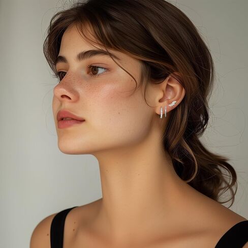 GEORGE · SMITH Leaf Drop Hoop Earrings Set, 14K Gold Plated Women's Ear Crawler Earrings, 3 Pairs Gold Hoop Earrings Set Women's Jewelry gift for wife in Saudi Arabia