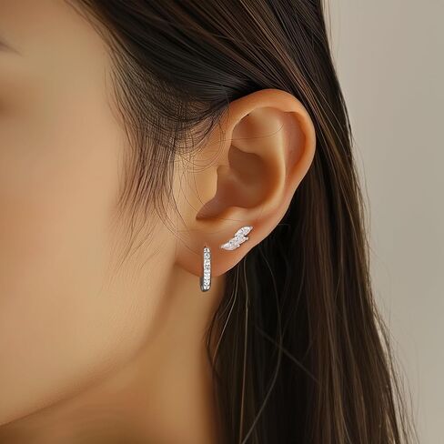GEORGE · SMITH Leaf Drop Hoop Earrings Set, 14K Gold Plated Women's Ear Crawler Earrings, 3 Pairs Gold Hoop Earrings Set Women's Jewelry gift for wife in Saudi Arabia