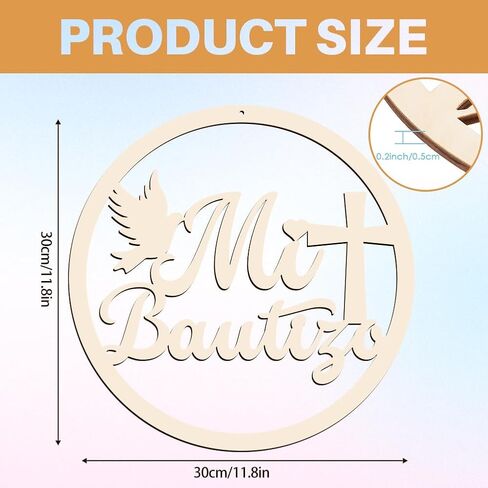 AHANDMAKER Mi Bautizo Wooden Sign Baby Shower Supplies Wood Letters Sign Decorations Photo Booth Mi Bautizo for Baby Shower Hanging Wall Ornaments Photo Booth, 11.8 inch in Saudi Arabia