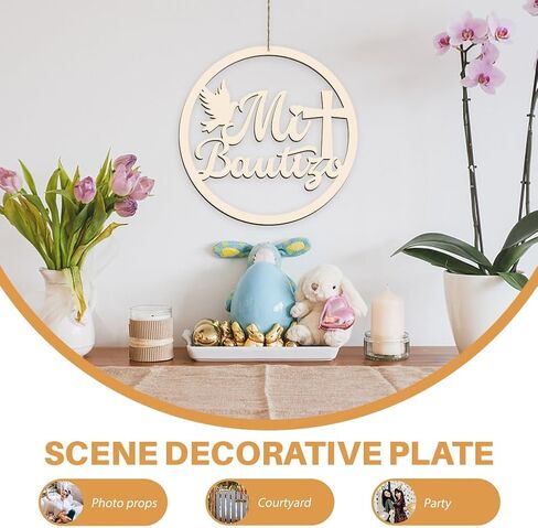AHANDMAKER Mi Bautizo Wooden Sign Baby Shower Supplies Wood Letters Sign Decorations Photo Booth Mi Bautizo for Baby Shower Hanging Wall Ornaments Photo Booth, 11.8 inch in Saudi Arabia