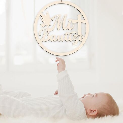 AHANDMAKER Mi Bautizo Wooden Sign Baby Shower Supplies Wood Letters Sign Decorations Photo Booth Mi Bautizo for Baby Shower Hanging Wall Ornaments Photo Booth, 11.8 inch in Saudi Arabia
