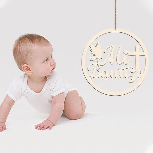 AHANDMAKER Mi Bautizo Wooden Sign Baby Shower Supplies Wood Letters Sign Decorations Photo Booth Mi Bautizo for Baby Shower Hanging Wall Ornaments Photo Booth, 11.8 inch in Saudi Arabia