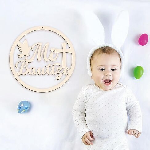 AHANDMAKER Mi Bautizo Wooden Sign Baby Shower Supplies Wood Letters Sign Decorations Photo Booth Mi Bautizo for Baby Shower Hanging Wall Ornaments Photo Booth, 11.8 inch in Saudi Arabia