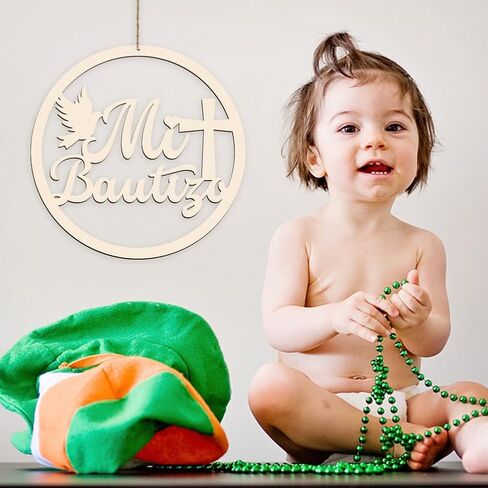 AHANDMAKER Mi Bautizo Wooden Sign Baby Shower Supplies Wood Letters Sign Decorations Photo Booth Mi Bautizo for Baby Shower Hanging Wall Ornaments Photo Booth, 11.8 inch in Saudi Arabia
