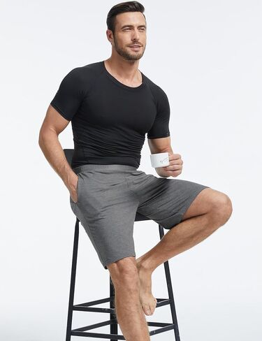 Men's Pajama Shorts Soft Lightweight Bamboo Viscose Mens Comfy Sleepwear Bottoms with Pockets in Saudi Arabia