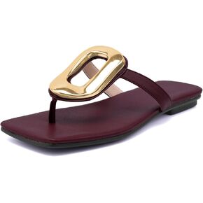 Flip Flops For Women Comfort Thong Flat Slide Sandals Summer Beach Open Square Toe Shoes with Metal Decoration Casual Fashion in Saudi Arabia