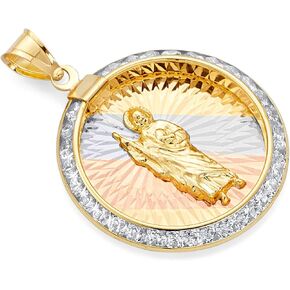 14k REAL Tri Color Gold CZ San Judas Medal Charm Pendant (Size : 29 x 20 mm) in Saudi Arabia