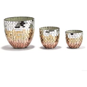 Tozai Home Tri-Colored Set of 3 Mosaic Conical Glass Candleholders in Saudi Arabia