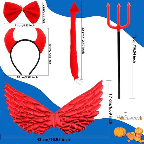 Halloween Devil Costume Set with Devil Horn Headband Darkness Angel Wings Demon Tail Bow Tie Devil Fork for Halloween Cosplay in Saudi Arabia