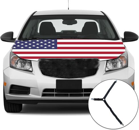 American Car Hood Cover - 59x51 in Car Hood Cover Eagle Flag Bonnet Banner with 2 Adjustable Triangular Fasteners, Universal Fit for Trucks, SUV in Kuwait