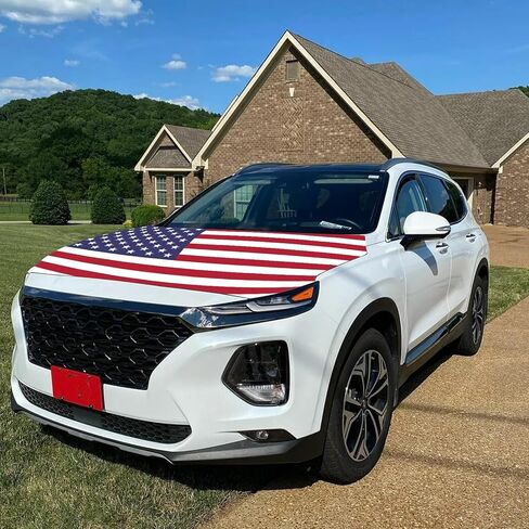 American Car Hood Cover - 59x51 in Car Hood Cover Eagle Flag Bonnet Banner with 2 Adjustable Triangular Fasteners, Universal Fit for Trucks, SUV in Kuwait