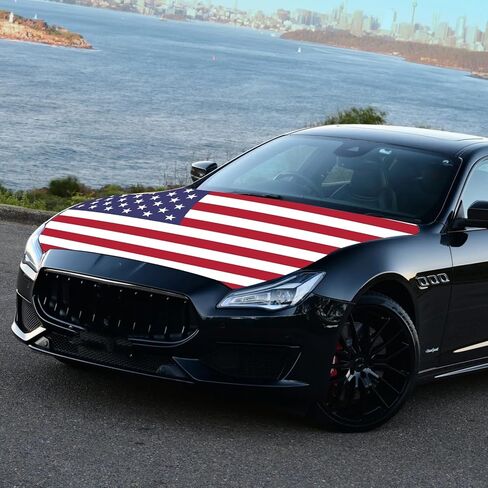 American Car Hood Cover - 59x51 in Car Hood Cover Eagle Flag Bonnet Banner with 2 Adjustable Triangular Fasteners, Universal Fit for Trucks, SUV in Kuwait