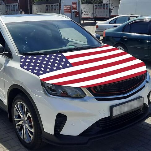 American Car Hood Cover - 59x51 in Car Hood Cover Eagle Flag Bonnet Banner with 2 Adjustable Triangular Fasteners, Universal Fit for Trucks, SUV in Kuwait