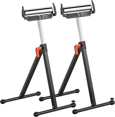 VEVOR Roller Stand, 250 lb Load Capacity, 27 in-43 in Adjustable Height, Folding Heavy Duty with Edge Guides & 11.5 in Polished Steel Roller Head, for Table Saw Outfeed Woodworking Extension Support in Kuwait