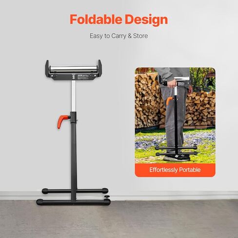 VEVOR Roller Stand, 250 lb Load Capacity, 27 in-43 in Adjustable Height, Folding Heavy Duty with Edge Guides & 11.5 in Polished Steel Roller Head, for Table Saw Outfeed Woodworking Extension Support in Kuwait
