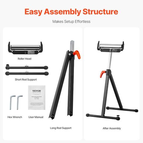 VEVOR Roller Stand, 250 lb Load Capacity, 27 in-43 in Adjustable Height, Folding Heavy Duty with Edge Guides & 11.5 in Polished Steel Roller Head, for Table Saw Outfeed Woodworking Extension Support in Kuwait