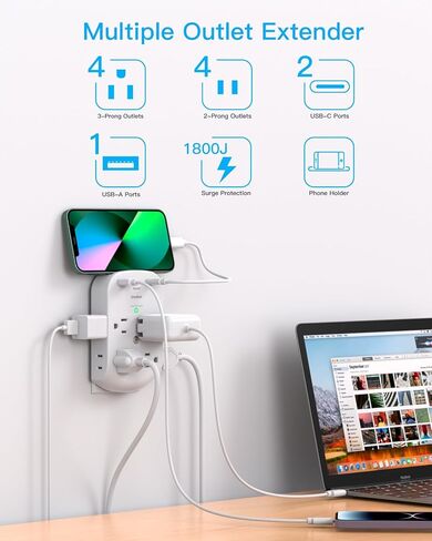 2 Pack Surge Protector Outlet, Multi Plug Outlet Adapter with 6 Wall Outlets 2 USB Wall Charger (1 USB C Port), Wall Outlet Extender, Multiple Outlet Wall Plug Splitter for Home Office Dorm Room in Kuwait