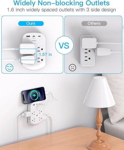 2 Pack Surge Protector Outlet, Multi Plug Outlet Adapter with 6 Wall Outlets 2 USB Wall Charger (1 USB C Port), Wall Outlet Extender, Multiple Outlet Wall Plug Splitter for Home Office Dorm Room in Kuwait