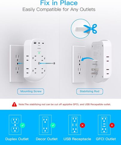 2 Pack Surge Protector Outlet, Multi Plug Outlet Adapter with 6 Wall Outlets 2 USB Wall Charger (1 USB C Port), Wall Outlet Extender, Multiple Outlet Wall Plug Splitter for Home Office Dorm Room in Kuwait