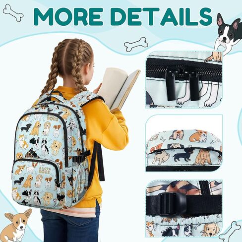 Dog Backpack Set for Boys Girls, Kids Puppy Backpack for School with Lunch Box Pencil Bag, Cute Dog School Bag with Keychain for Elementary Students in Kuwait