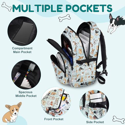 Dog Backpack Set for Boys Girls, Kids Puppy Backpack for School with Lunch Box Pencil Bag, Cute Dog School Bag with Keychain for Elementary Students in Kuwait