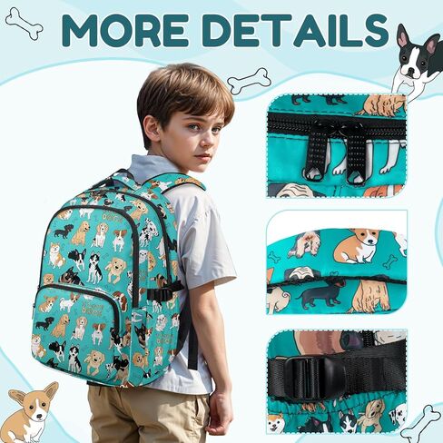 Dog Backpack Set for Boys Girls, Kids Puppy Backpack for School with Lunch Box Pencil Bag, Cute Dog School Bag with Keychain for Elementary Students in Kuwait